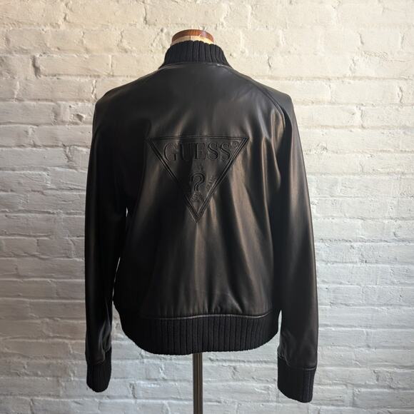 Y2K Vintage Wool Varsity Jacket Faux Leather Bomber Knit Utility Letterman Large - Picture 4 of 12
